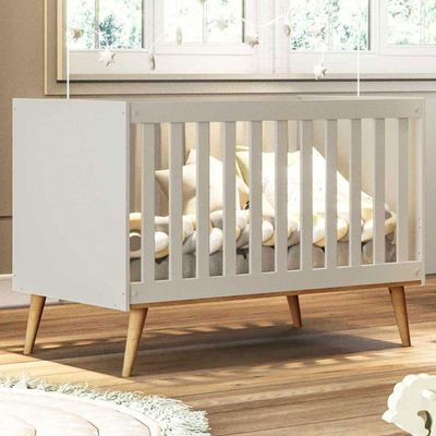 Berço Americano E Guarda Roupa Infantil Ludmila Off White Bétula Com Colchão Ortobom - Carolina Baby