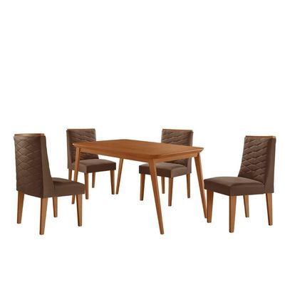 Mesa De Jantar Copper 120cm Tampo Mdf 4 Cadeiras Moderna Veludo Marrom/naturalle/naturalle
