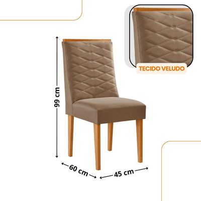 Mesa De Jantar Copper 120cm Tampo Mdf 4 Cadeiras Moderna Veludo Capuccino/naturalle/naturalle