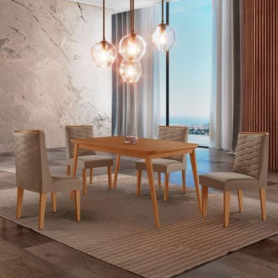 Mesa De Jantar Copper 120cm Tampo Mdf 4 Cadeiras Moderna Veludo Capuccino/naturalle/naturalle