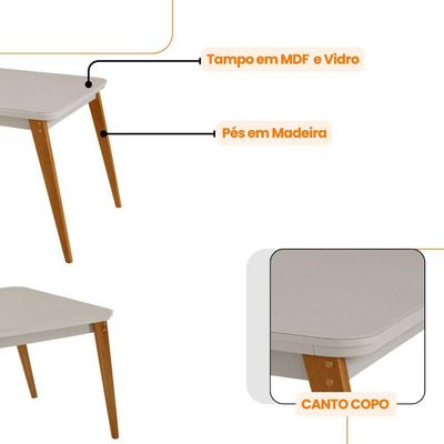 Mesa De Jantar Copper 120cm Tampo Mdf 4 Cadeiras Moderna Linho Capuccino/off/nat/serig. Off