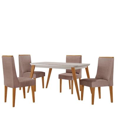 Mesa De Jantar Copper 120cm Tampo Mdf 4 Cadeiras Moderna Linho Capuccino/off/nat/serig. Off