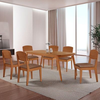 Mesa De Jantar Copper 180cm Tampo Mdf 6 Cadeiras Moderna Tork/naturale/naturale