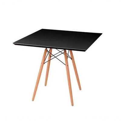 Conjunto De Mesa De Jantar Eames Eiffel Quadrada 90cm Tampo De Madeira Preto Com 4 Cadeiras Pretas