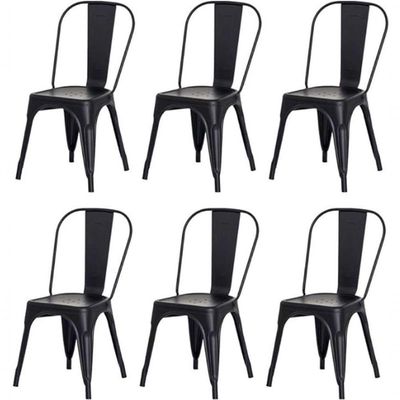 Kit 6 Cadeiras Tolix Fosca – Aço Industrial Preto, Estilo Retrô Para Sala, Cozinha Ou Escritório