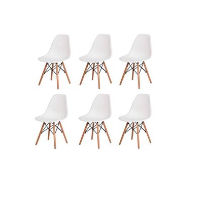 Conjunto De Mesa De Jantar Eames Eiffel Redonda 120cm Tampo De Madeira Preto Com 6 Cadeiras Brancas