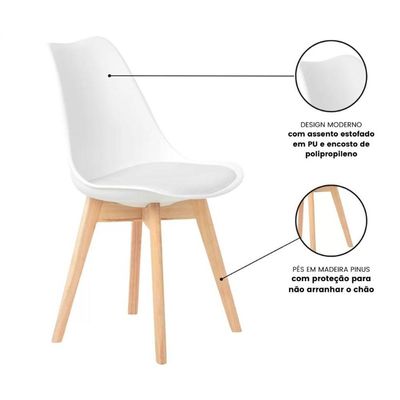 Cadeira Charles Eames Leda Luisa Saarinen Design Wood Estofada Base Madeira - Branca
