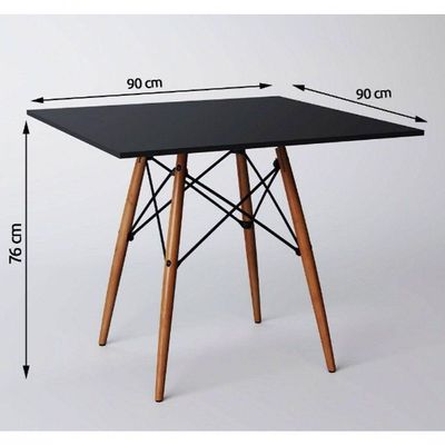 Conjunto De Mesa De Jantar Eames Eiffel Quadrada 90cm Tampo De Madeira Preto Com 4 Cadeiras Pretas
