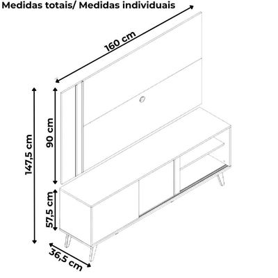 Painel Rack Bancada Tv 60 Pol 160 Cm Cronos Cumaru  Madetec