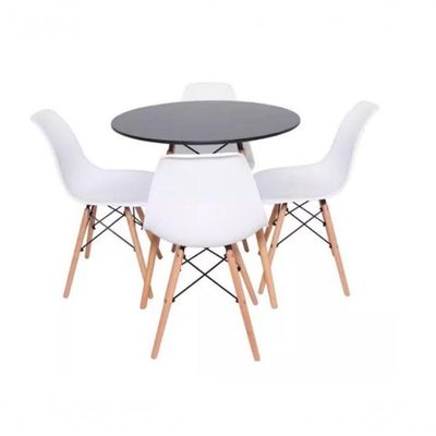 Conjunto Mesa De Jantar Eiffel 90cm Preta Com 4 Cadeiras Charles Eames Eiffel Wood Branca