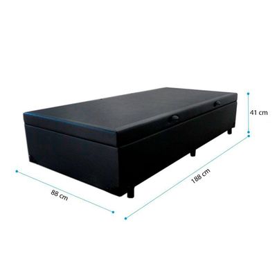 Cama Baú Solteiro 88 Tecido Sintético Preto Com Colchão Toronto Molas Ensacadas Branco D33