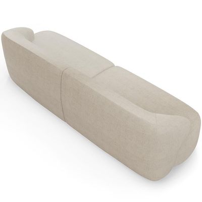 Sofá 3 Lugares Curvo Orgânico Com 02 Poltronas Living 220cm Barolo L06 Linho Bege Escuro