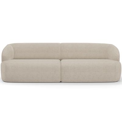 Sofá 3 Lugares Curvo Orgânico Com 02 Poltronas Living 220cm Barolo L06 Linho Bege Escuro