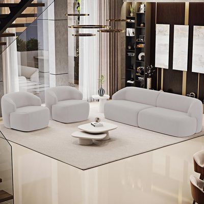 Sofá 3 Lugares Curvo Orgânico Com 02 Poltronas Living 220cm Barolo L06 Veludo Grafite