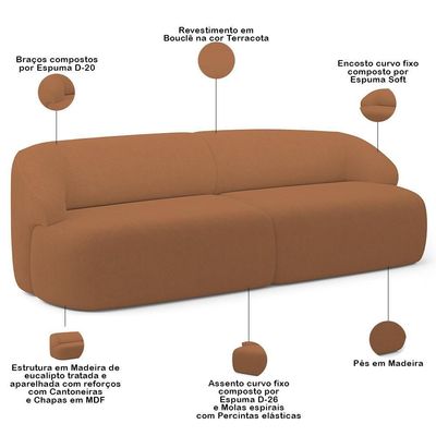 Sofá 4 Lugares Curvo Orgânico Com 02 Poltronas Living 280cm Barolo L06 Bouclê Terracota