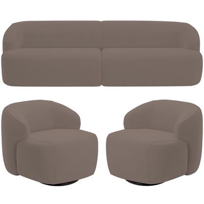 Sofá 3 Lugares Curvo Orgânico Com 02 Poltronas Living 220cm Barolo L06 Veludo Marrom