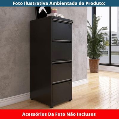 Armário De Arquivo De Aço Pandin 4 Gavetas Gavetas Preto