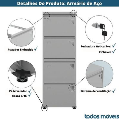 Armário De Arquivo De Aço Pandin 4 Gavetas Gavetas Preto