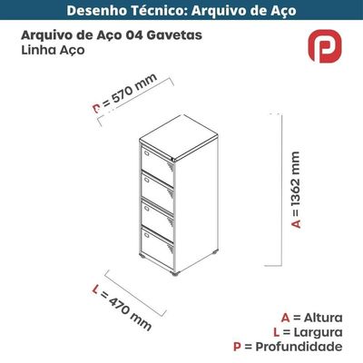 Armário De Arquivo De Aço Pandin 4 Gavetas Gavetas Preto