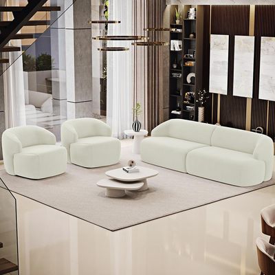 Sofá 4 Lugares Curvo Orgânico Living 280cm Barolo L06 Veludo Bege