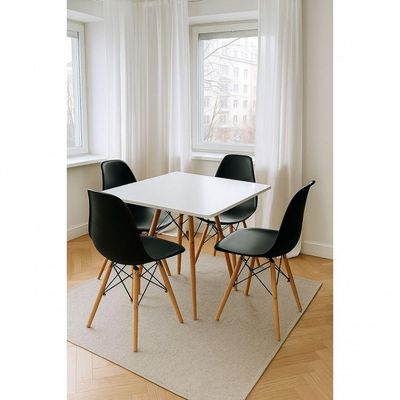 Conjunto Mesa Jantar Quadrada Eiffel 80cm Branca Mdf Com 4 Cadeiras Charles Eames Pretas