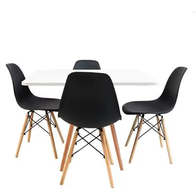 Conjunto Mesa Jantar Quadrada Eiffel 80cm Branca Mdf Com 4 Cadeiras Charles Eames Pretas
