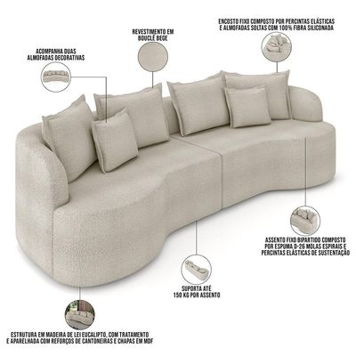 Sofá 3 Lugares Orgânico Living 250cm Ekos K01 Bouclê Bege - Lyam Decor