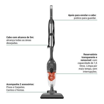 Aspirador De Pó Vertical Philco Ciclone 2 Em 1 1400W PAS1550C 220V