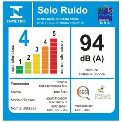 Liquidificador Britânia BLQ1280P Lâminas Inox 2,7L 1150W 110V