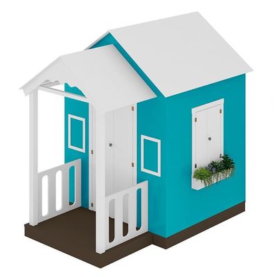 Casinha De Brinquedo Artesanal Com Varanda Mdf Branco/azul Turquesa L12 - Criança Feliz