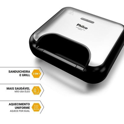 Sanduicheira E Grill Philco Inox 2 Em 1 PGR27A 750W 110V