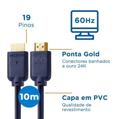 Cabo Hdmi Aquario 4k10 4k Macho X Macho 2.0 10m
