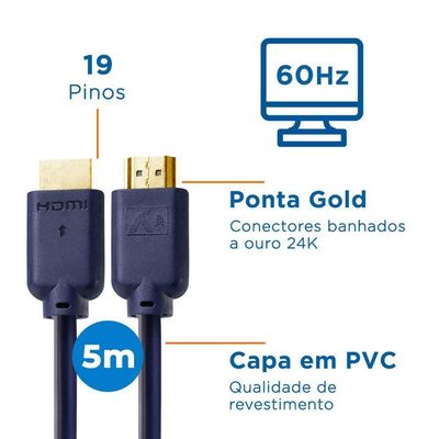 Cabo Hdmi Aquario 4k05 4k Macho X Macho 2.0 5m