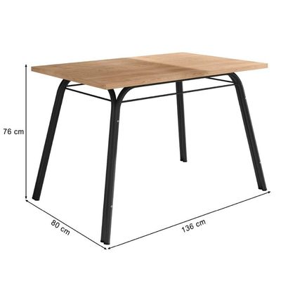 Conjunto De Mesa Sala De Jantar Com 6 Cadeiras Tubular Tampo Bp Madeirado Retangular 1,36m Preto