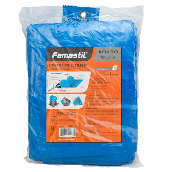 Lona Polietileno 6x4 M Com Cantos Reforçados Azul Famastil