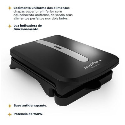 Grill Britânia 750W 2 Sanduiches Chapas Antiaderentes BGR12A 110V