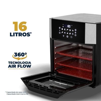 Air Fryer Oven Britânia 16L 4 Em 1 Porta Removível BAF16A 110V