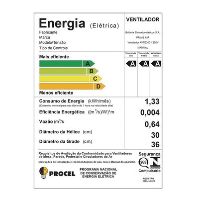 Ventilador Prime Air 36cm Maxx Force 6 pás 60W AVTE300 220V