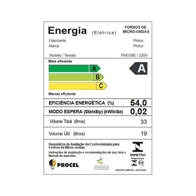 Micro-ondas 33L Philco Limpa Fácil PMO38E 1400W 220V