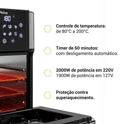 Air Fryer Oven Philco 15L Painel Digital PAF15A 220V