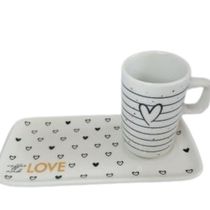 Kit Xicara De Cafe 80ml Com Pires Retangular Porcelana Branco