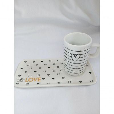 Kit Xicara De Cafe 80ml Com Pires Retangular Porcelana Branco