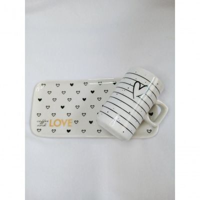 Kit Xicara De Cafe 80ml Com Pires Retangular Porcelana Branco