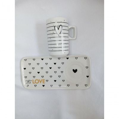 Kit Xicara De Cafe 80ml Com Pires Retangular Porcelana Branco