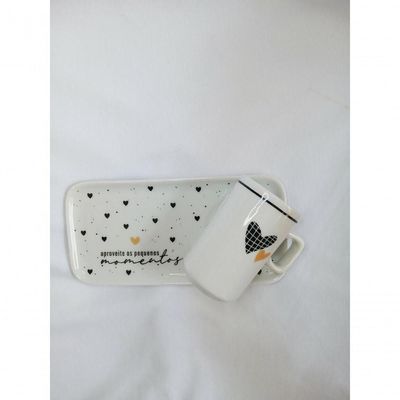 Kit Xicara De Cafe 80ml Com Pires Retangular Porcelana Branco