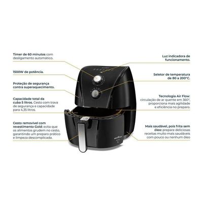 Air Fryer Britânia 5L Antiaderente Gold 1500W BAF45A 110V