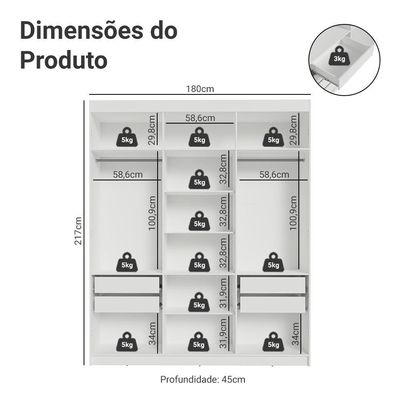 Guarda-roupa Closet 4 Gavetas 180 Cm Venus Madesa Branco