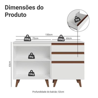 Kit Com Dois Balcões De Cozinha 2 Portas 3 Gavetas (com Tampo) Branco Reims Madesa Branco