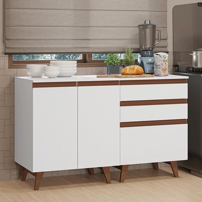 Kit Com Dois Balcões De Cozinha 2 Portas 3 Gavetas (com Tampo) Branco Reims Madesa Branco