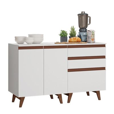 Kit Com Dois Balcões De Cozinha 2 Portas 3 Gavetas (com Tampo) Branco Reims Madesa Branco